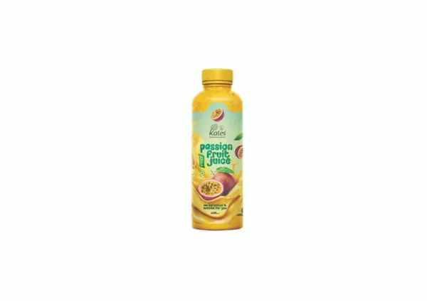 Passion fruit juice bottle with a vibrant design. Buy natural fresh juice online Kales Agro