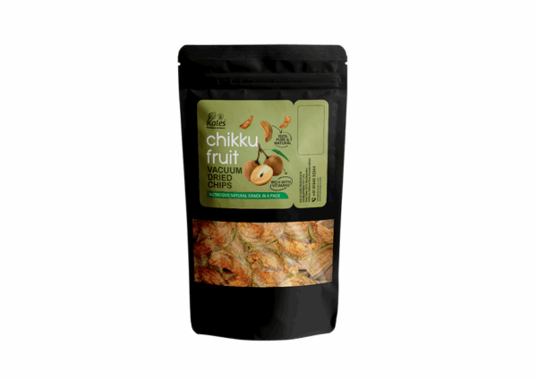 Kales Agro vacuum-dried chikku fruit chips bag, ideal for those who want to buy dried chikku fruit online in kales agro as a natural, vitamin-rich snack.