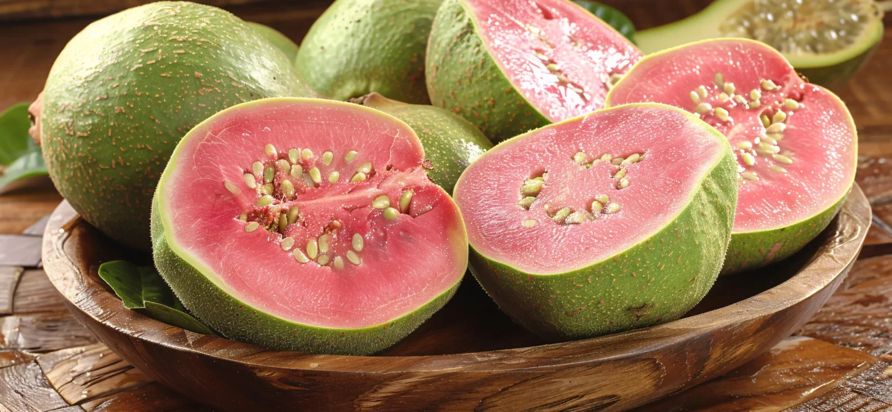 Fresh organic red guava fruits grown naturally in Kerala farm